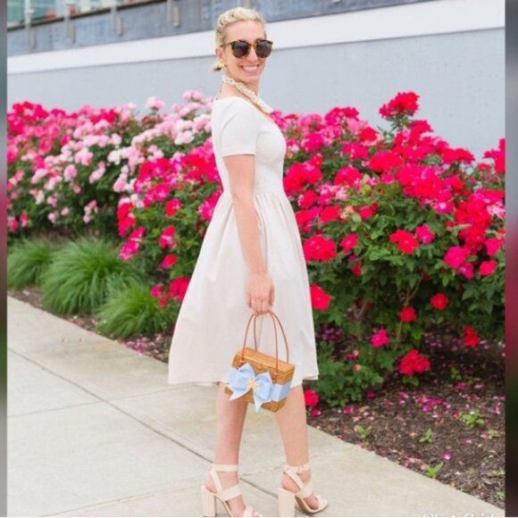 GAL MEETS GLAM COLLECTION Scoop Nk SS Pleated Crepe Fit & Flare Dress Size 12 - Picture 1 of 12